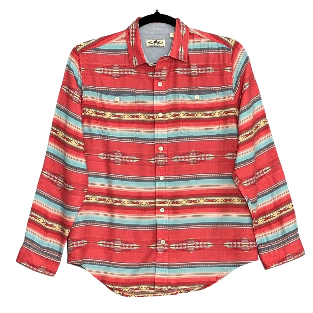 True Grit Mens Shirt Large Red Southwestern Aztec Stripe Casual Western Cowboy